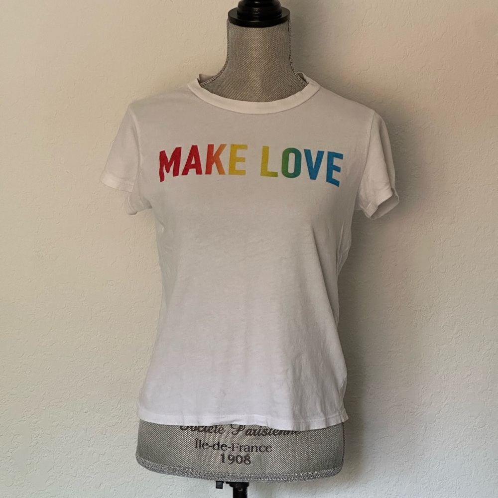 MOTHER “Make Love” Pride white cotton rainbow t-shirt women’s small